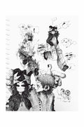 Flinching print by Klaymore: black-and-white character collage with doodles