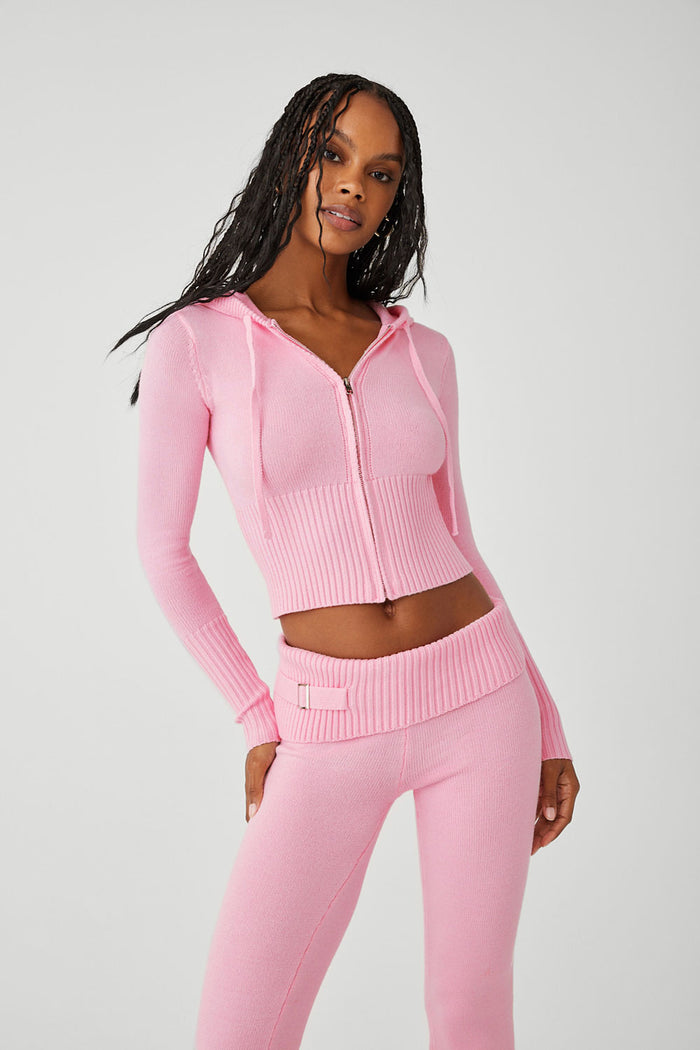Aimee Cloud Knit Zip Up Hoodie Valentine Pink