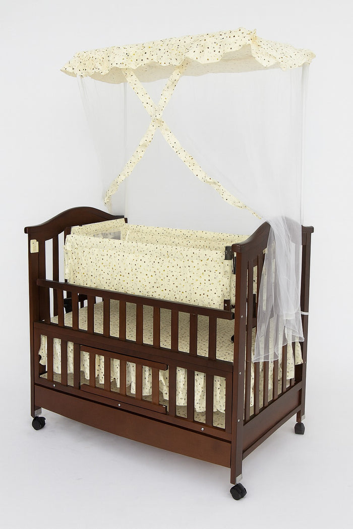 Baby Wooden Cot & Swing Imported Chocolate Brown-BZ-618