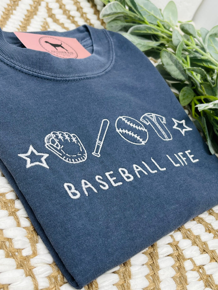 BASEBALL LIFE Embroidered T-shirt or Sweatshirt