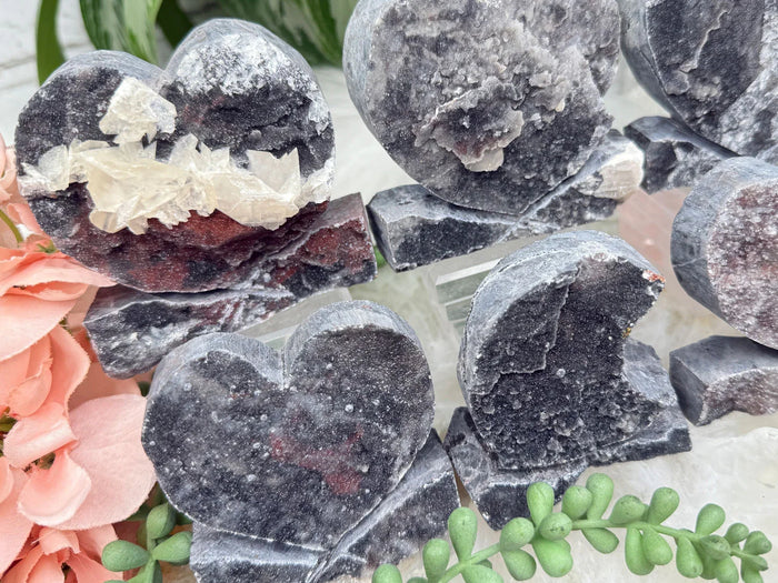 Black Chalcedony Hearts
