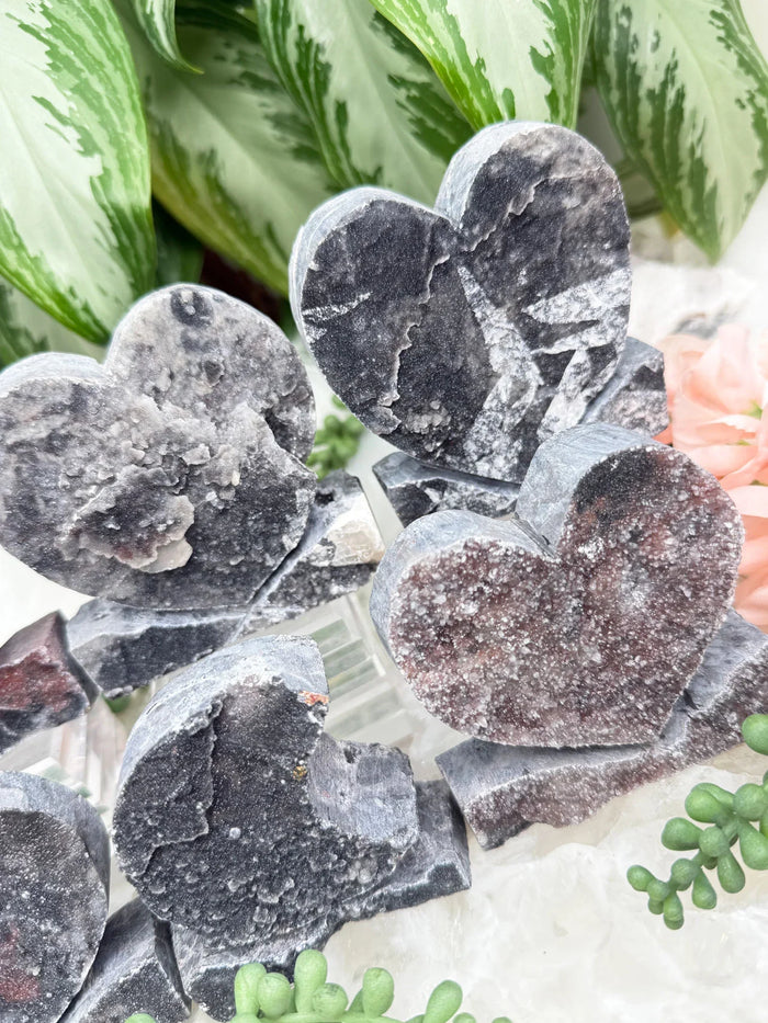 Black Chalcedony Hearts