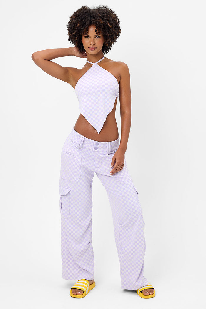 chilli purple checker print cargo pant