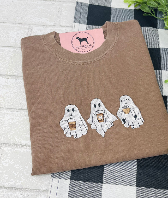 COFFEE GHOST TRIO Embroidered T-shirt or Sweatshirt