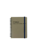 Grey spiral pocket memo notebook with blue spine and Rollbahn logo