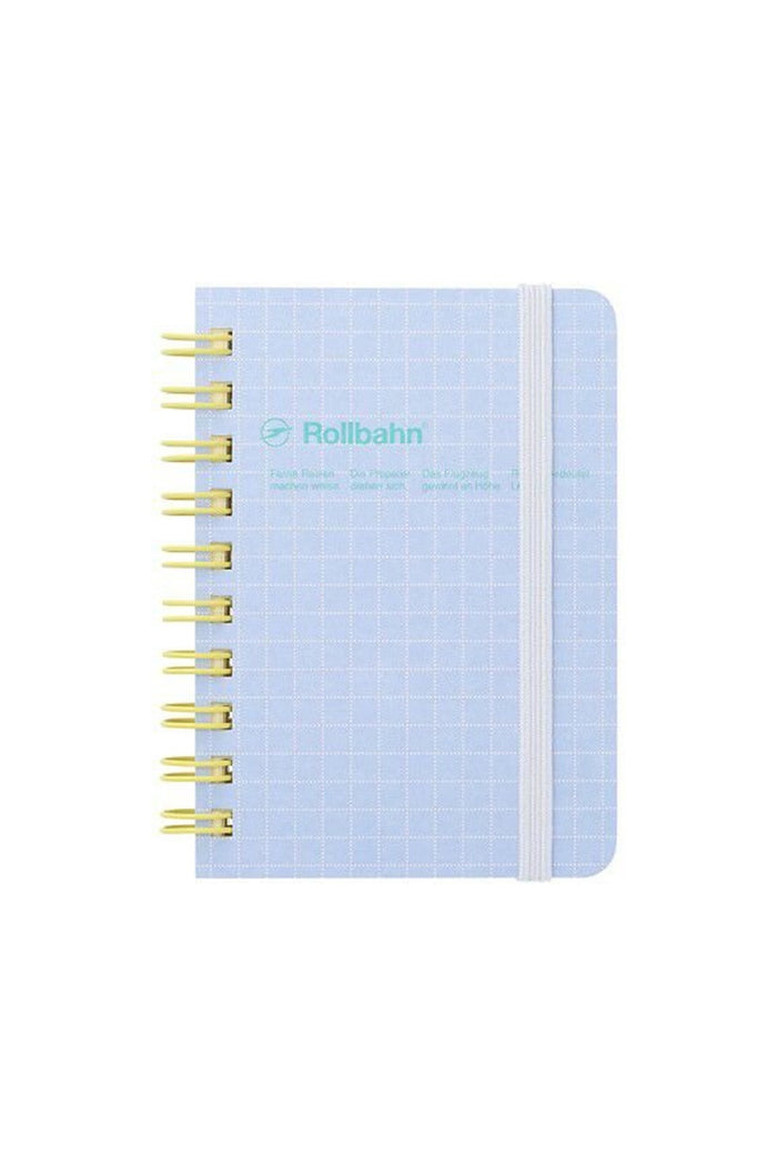 DELFONICS light blue grid pocket memo notebook with spiral binding and elastic closure