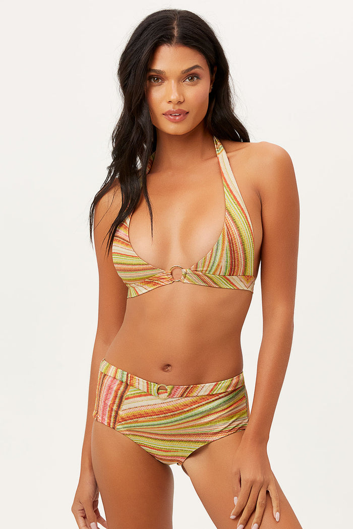 Eden Halter Ring Center Disco Yellow Lurex Bikini Top
