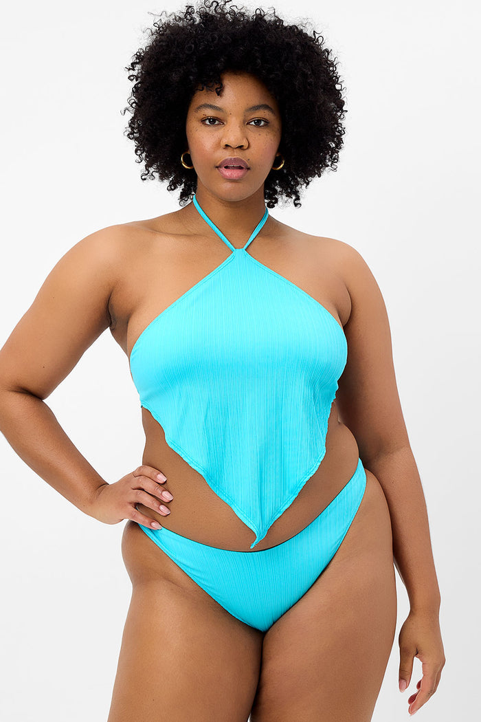 Enzo Plissé Cheeky Bikini Bottom Aquamarine