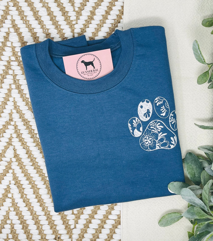 FLORAL DOG PAW Embroidered T-shirt or Sweatshirt