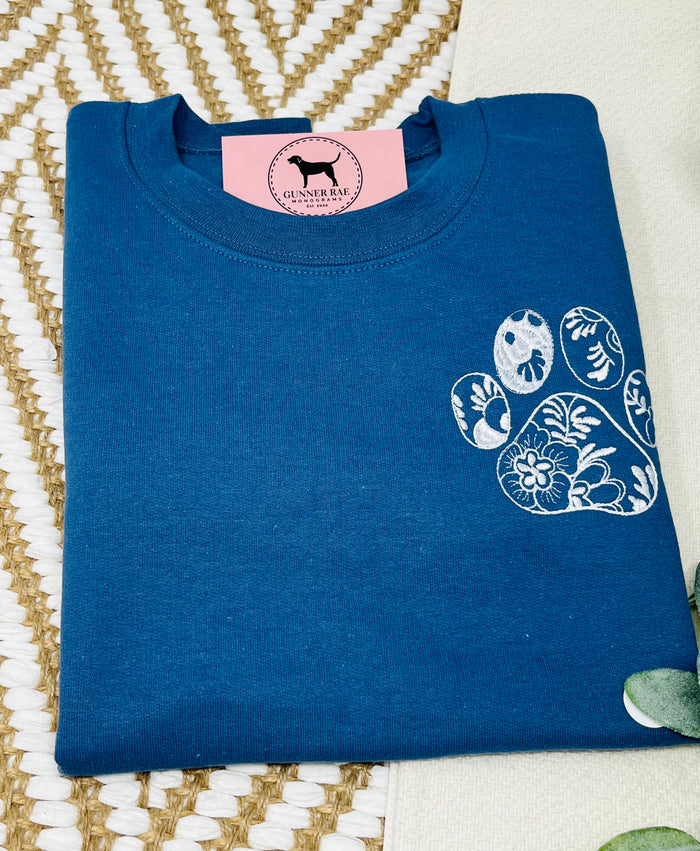 FLORAL DOG PAW Embroidered T-shirt or Sweatshirt