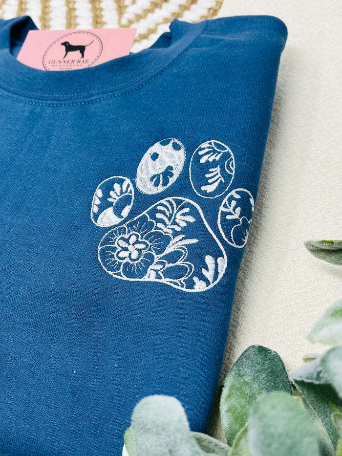 FLORAL DOG PAW Embroidered T-shirt or Sweatshirt