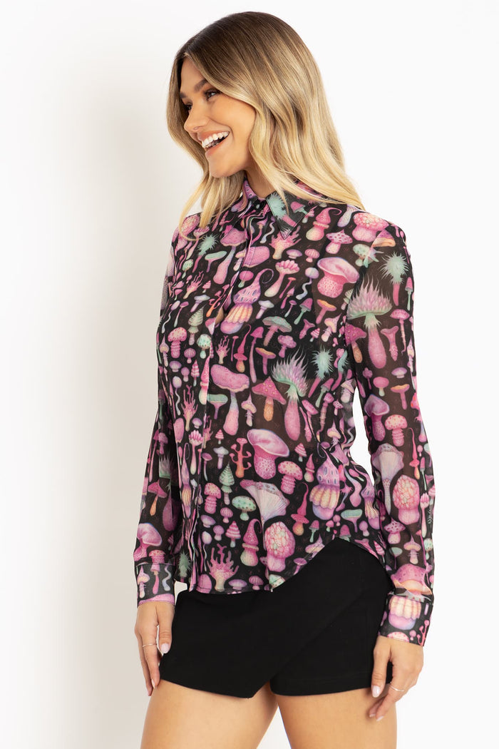 Fungirl Black Long Sleeve Cute As A Button Shirt