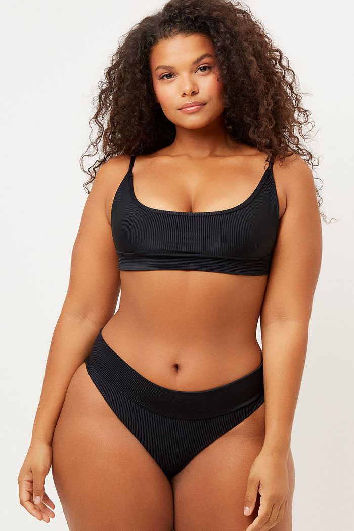 Frankies Bikinis Gavin Black Ribbed Cheeky Bottom