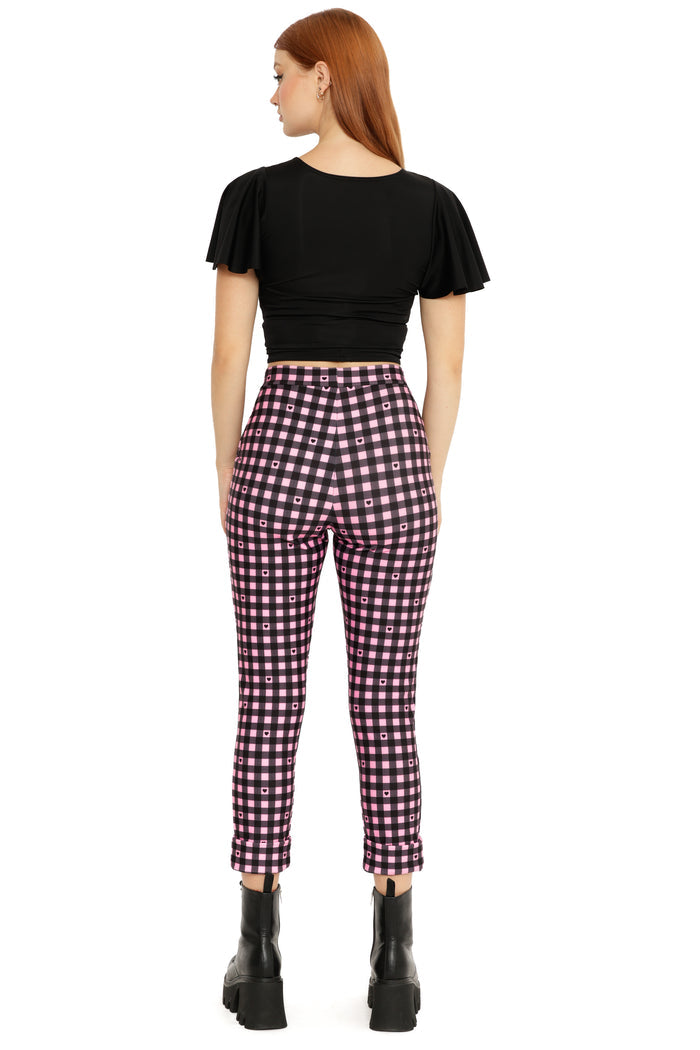 Gingham Hearts Pink Cuffed Pants