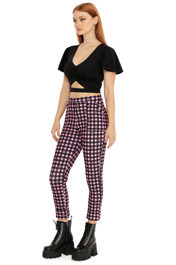 Gingham Hearts Pink Cuffed Pants