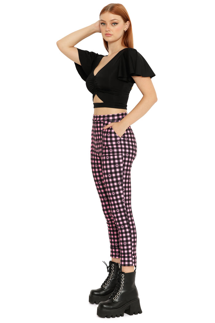 Gingham Hearts Pink Cuffed Pants