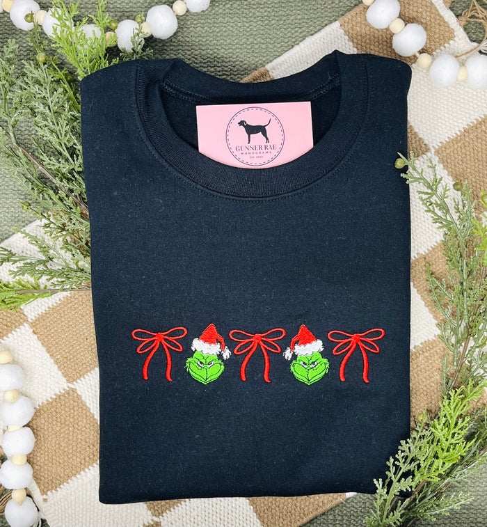 GREEN MONSTER BOWS Embroidered T-shirt or Sweatshirt