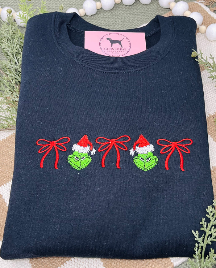 GREEN MONSTER BOWS Embroidered T-shirt or Sweatshirt