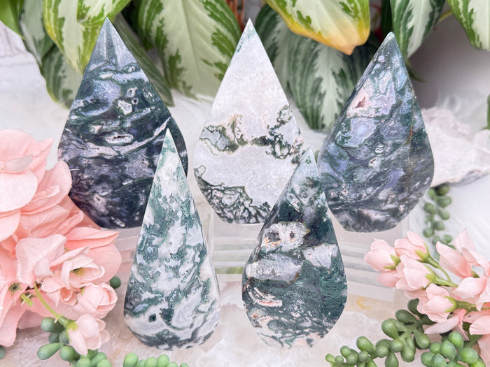 Green Moss Agate Flames