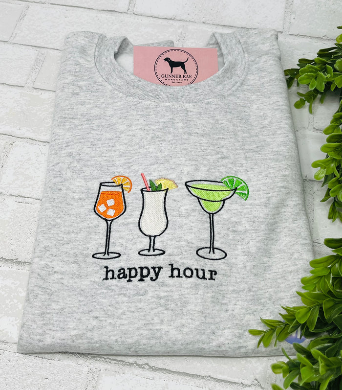 HAPPY HOUR Embroidered T-shirt or Sweatshirt