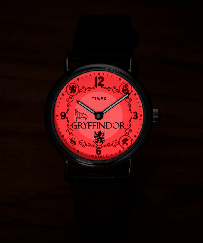 TW2Y76300 Harry Potter x Timex Weekender Gryffindor House 38mm Leather Strap Watch Campaign Key Silhouettes (Beauty shots) Image