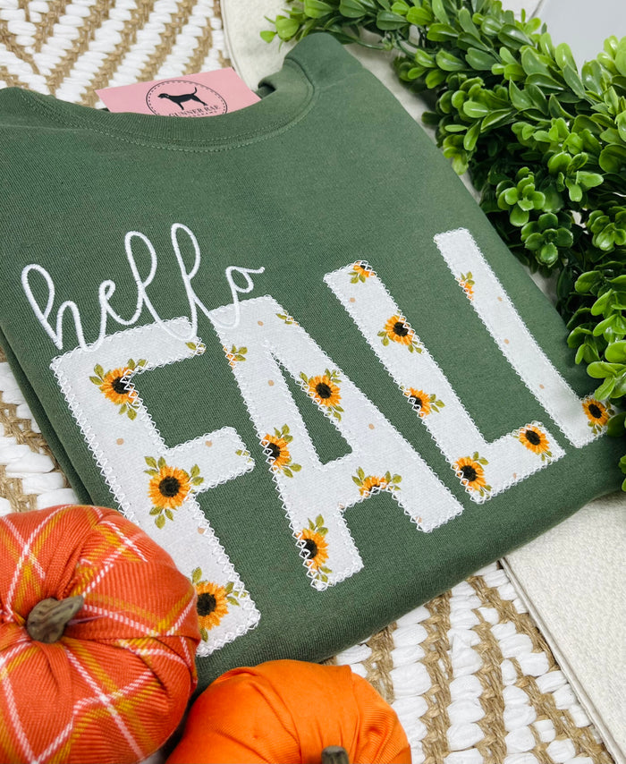 HELLO FALL Applique Embroidered T-shirt or Sweatshirt