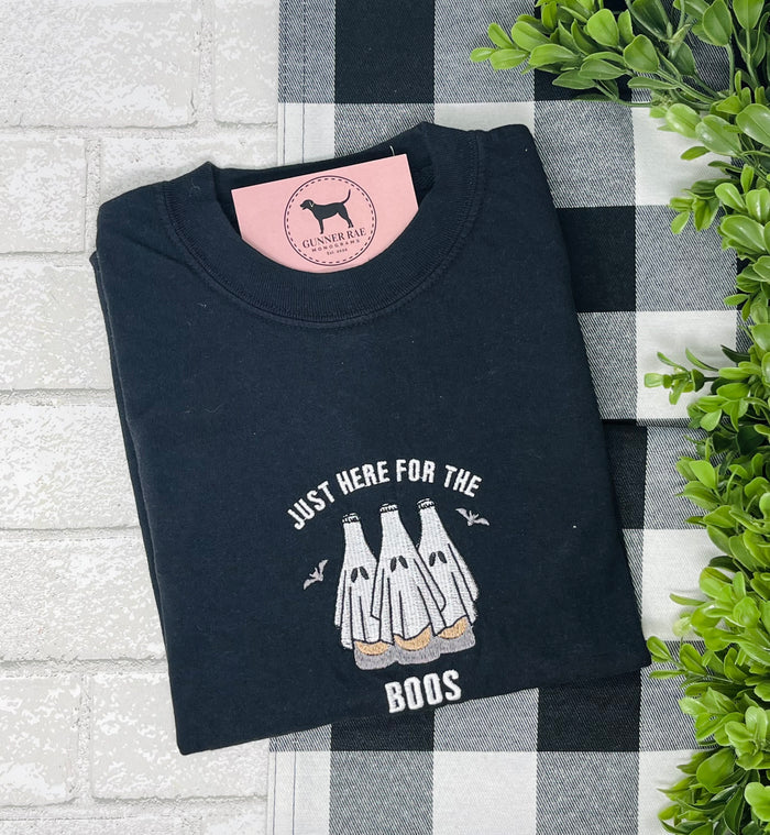 HERE FOR THE BOOS GHOST Embroidered T-shirt or Sweatshirt