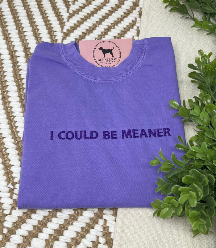 I COULD BE MEANER Custom Embroidered T-shirt or Sweatshirt