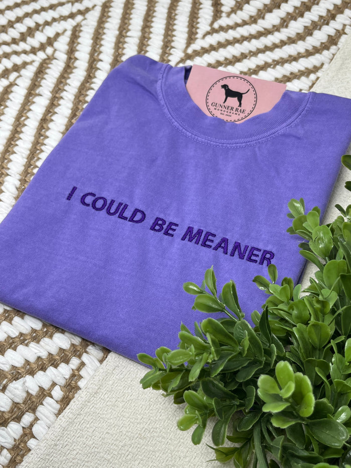I COULD BE MEANER Custom Embroidered T-shirt or Sweatshirt