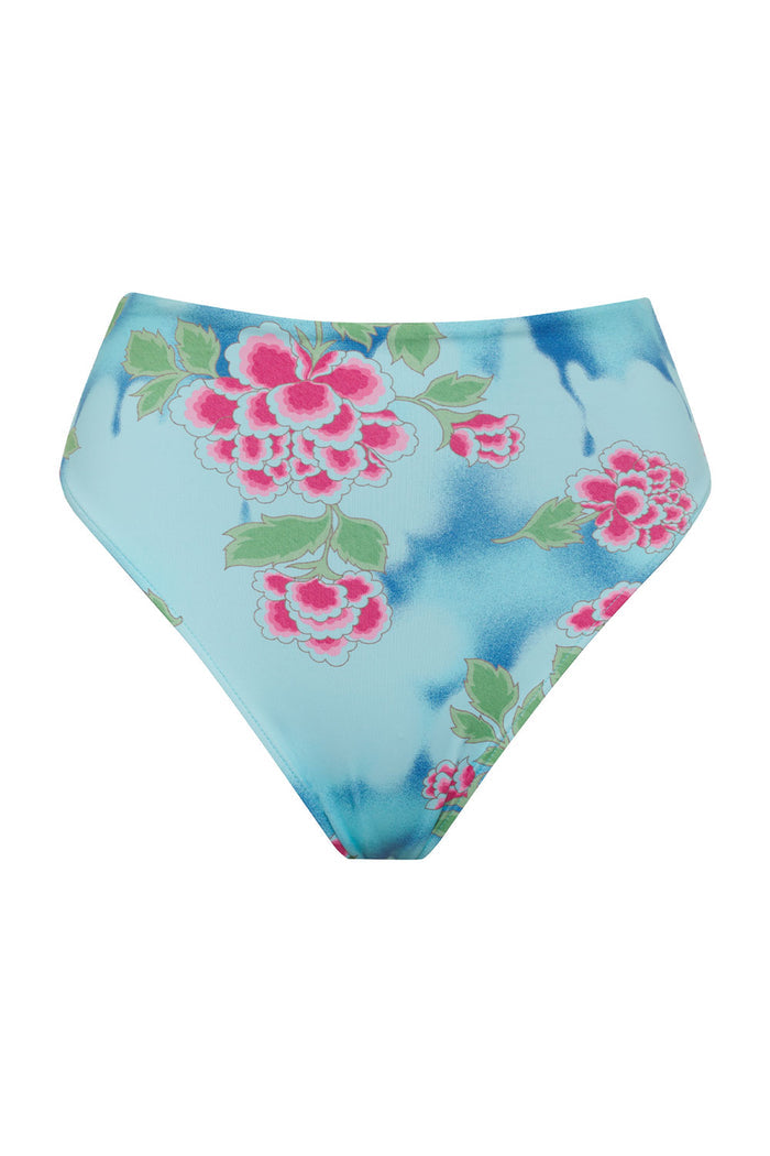 Jenna Floral High Waist Bikini Bottom Blue Daiquiri