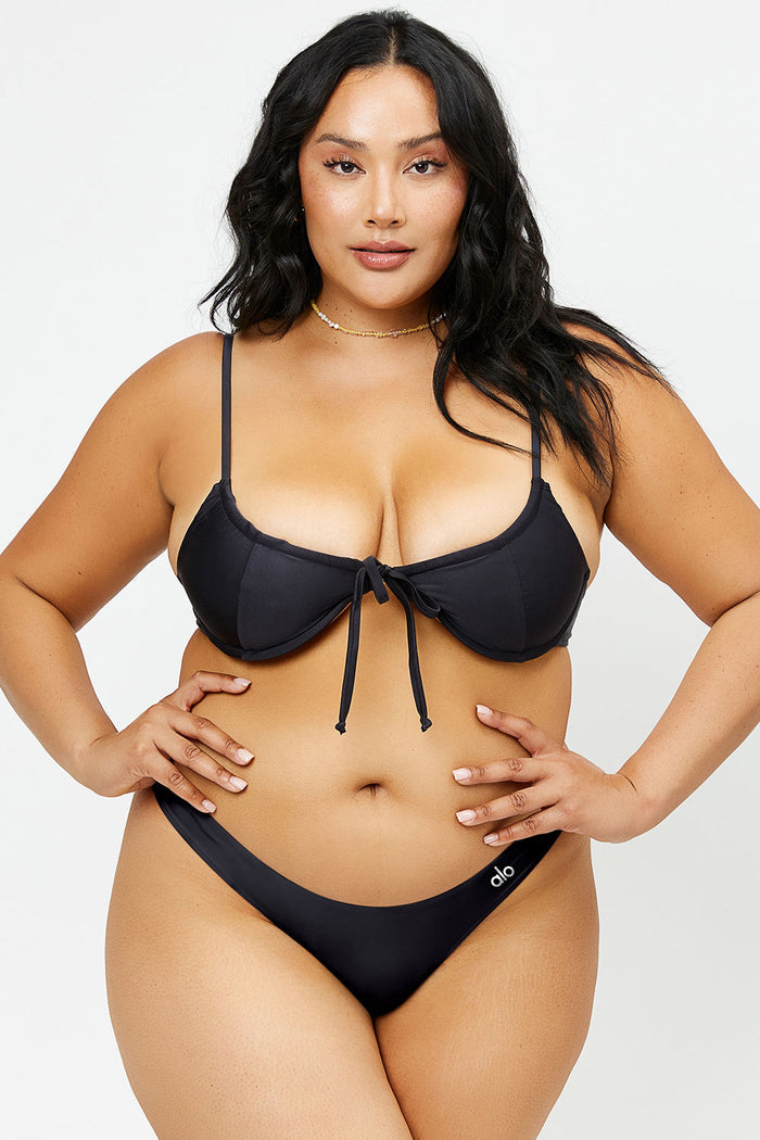 Katarina Black Satin Cheeky Bikini Bottom Extended
