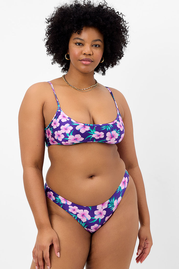 Katarina Shine Cheeky Bikini Bottom Purple Hibiscus