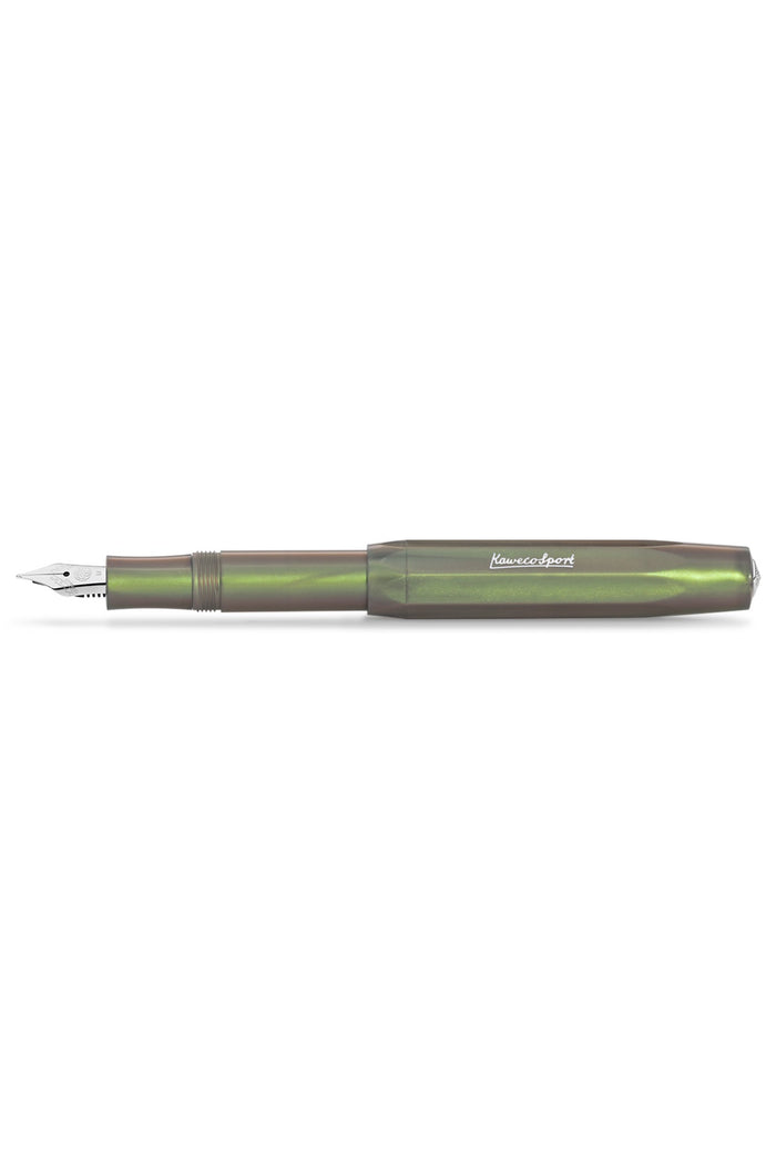 Kaweco Lunar Sport shadow green fountain pen with fine nib, side view