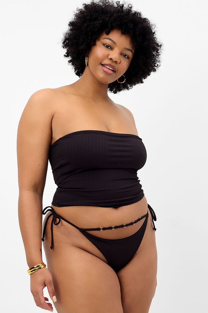 Keira Plissé Cheeky Bikini Bottom Black