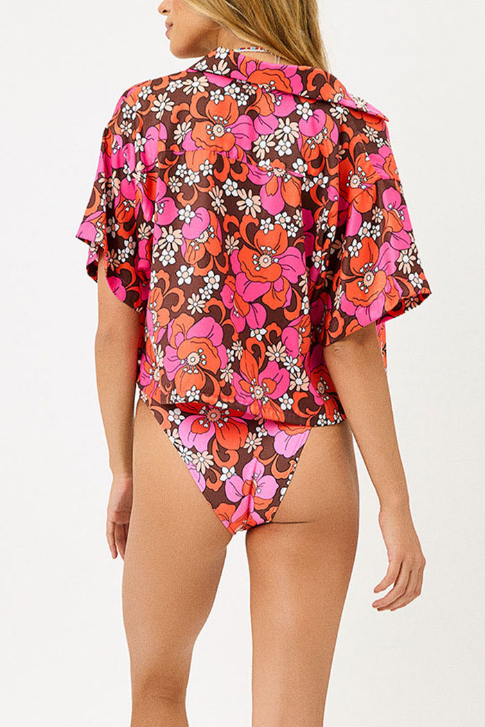 Koa Satin Cover Up Shirt Tropics