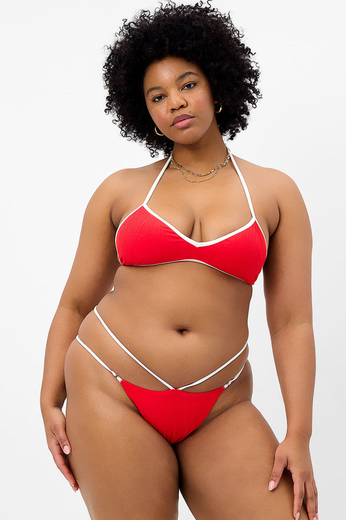 Layla Textured String Bikini Bottom Flame