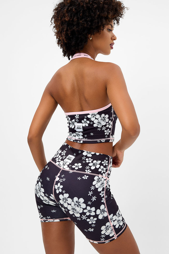 Lively Plush Plumeria Floral Halter Sports Bra