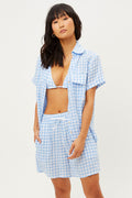 Lou Linen Bluebell Gingham Print Button Up Shirt