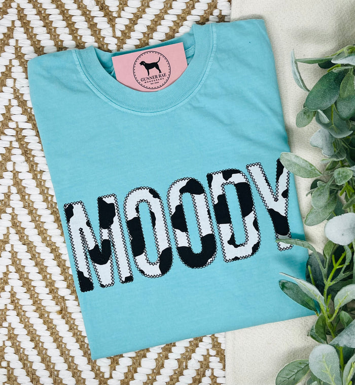 MOODY BLACK COWPRINT Applique Embroidered T-shirt or Sweatshirt