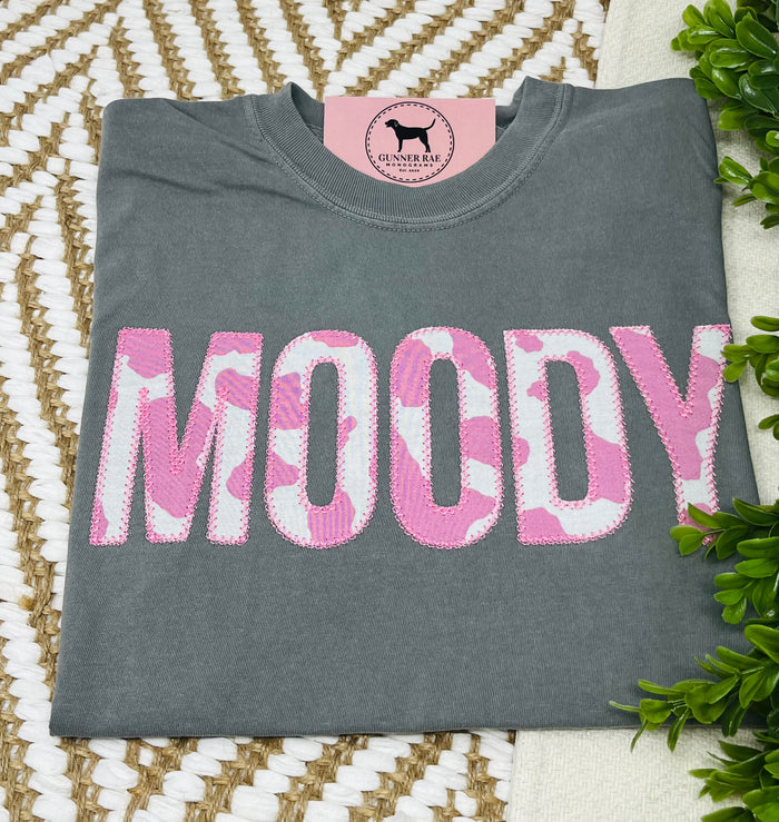 MOODY PINK COWPRINT Applique Embroidered T-shirt or Sweatshirt