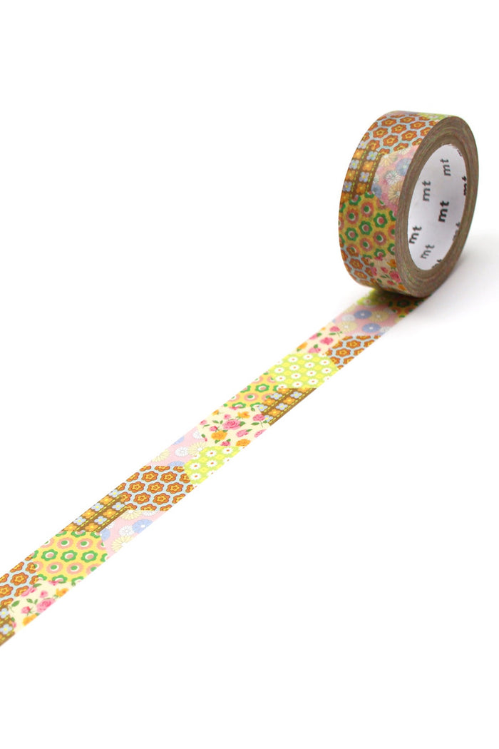 mt washi tape roll with multicolor retro flower pattern and decorative border