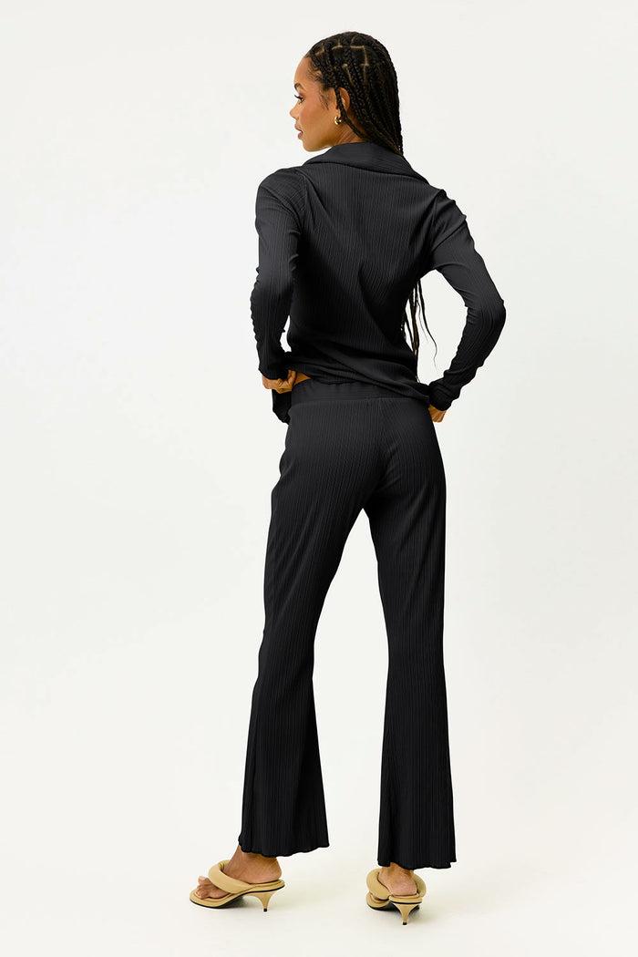 Nova Black Plisse Long Sleeve Button Up