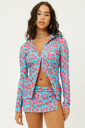 Nova Blue Magic Terry Floral Long Sleeve Button Up