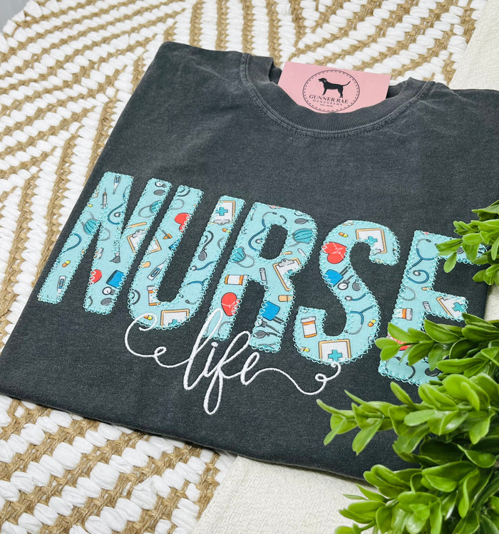 NURSE LIFE Applique T-shirt or Sweatshirt