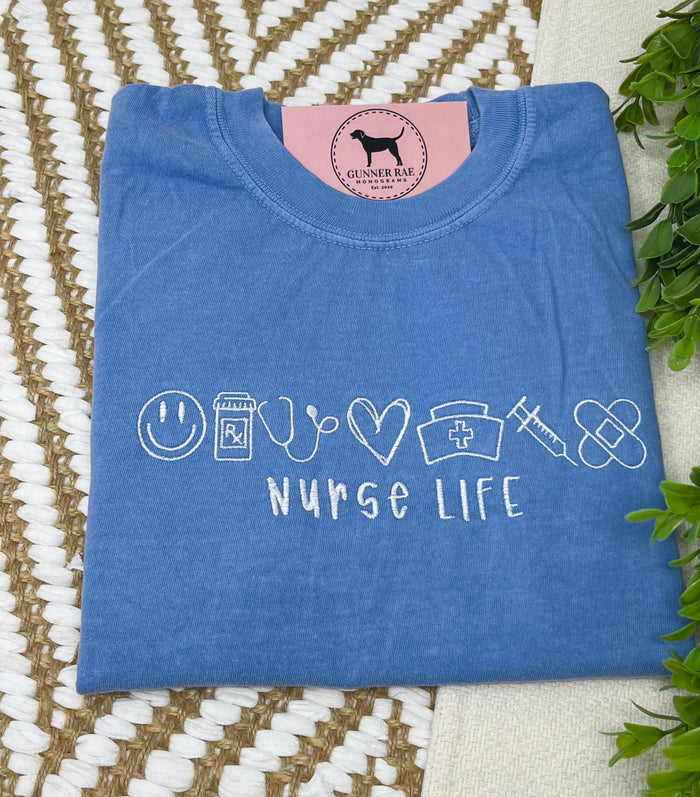 NURSE LIFE Embroidered T-shirt or Sweatshirt