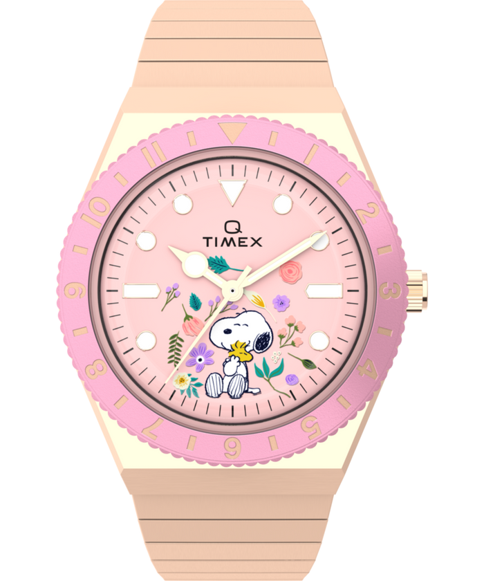 TW2W83800 Peanuts® Q Timex® In Bloom 36mm Stainless Steel Expansion Band Watch Primary Image