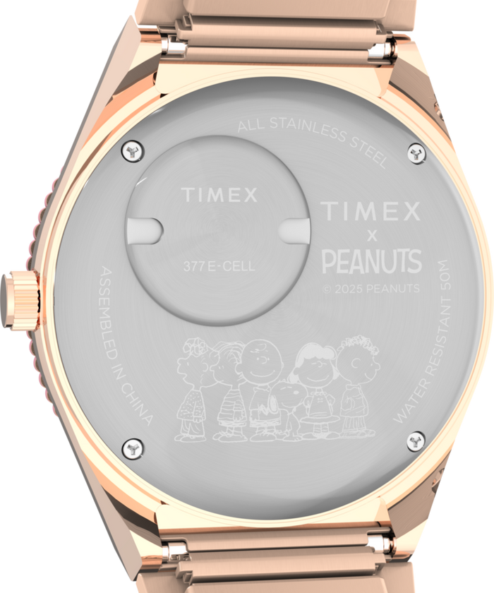 TW2W83800 Peanuts® Q Timex® In Bloom 36mm Stainless Steel Expansion Band Watch Caseback Image