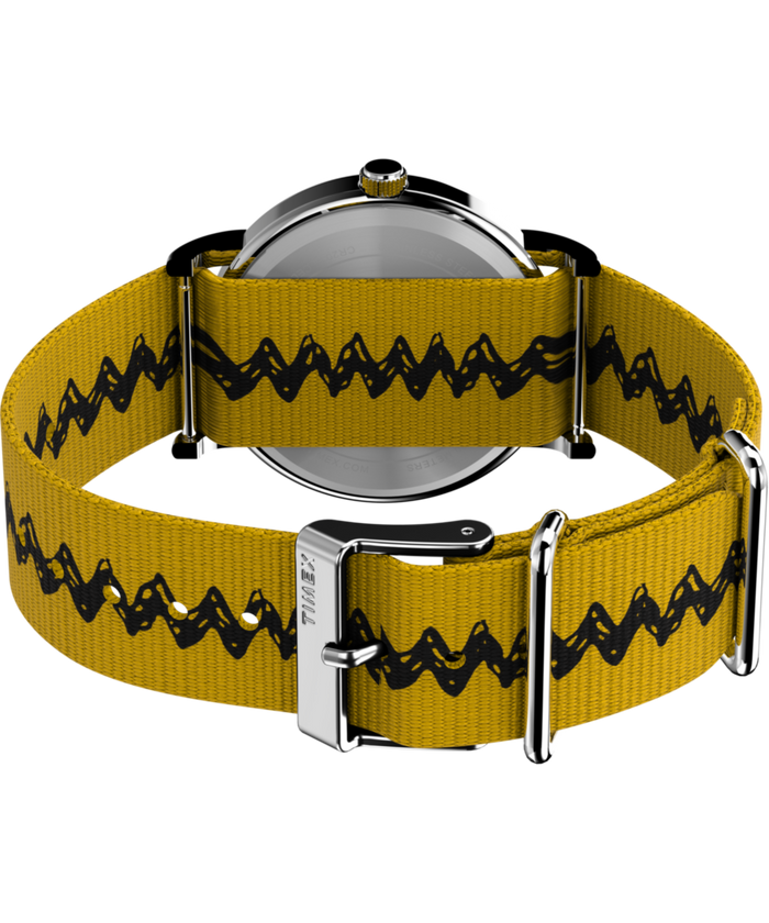 TW2R41100 Peanuts® x Timex Charlie Brown 38mm Fabric Strap Watch Caseback with Attachment Image