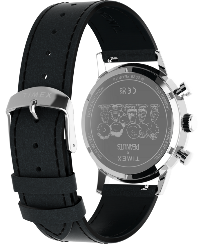 TW2Y48500 Peanuts® x Timex Marlin® Chronograph Joe Cool 40mm Leather Strap Watch Caseback with Attachment Image