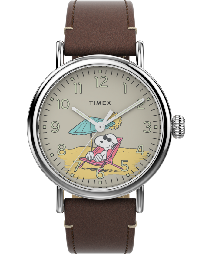 TW2V61200 Peanuts® x Timex Standard Featuring Snoopy at the Beach 40mm Leather Strap Watch Primary Image